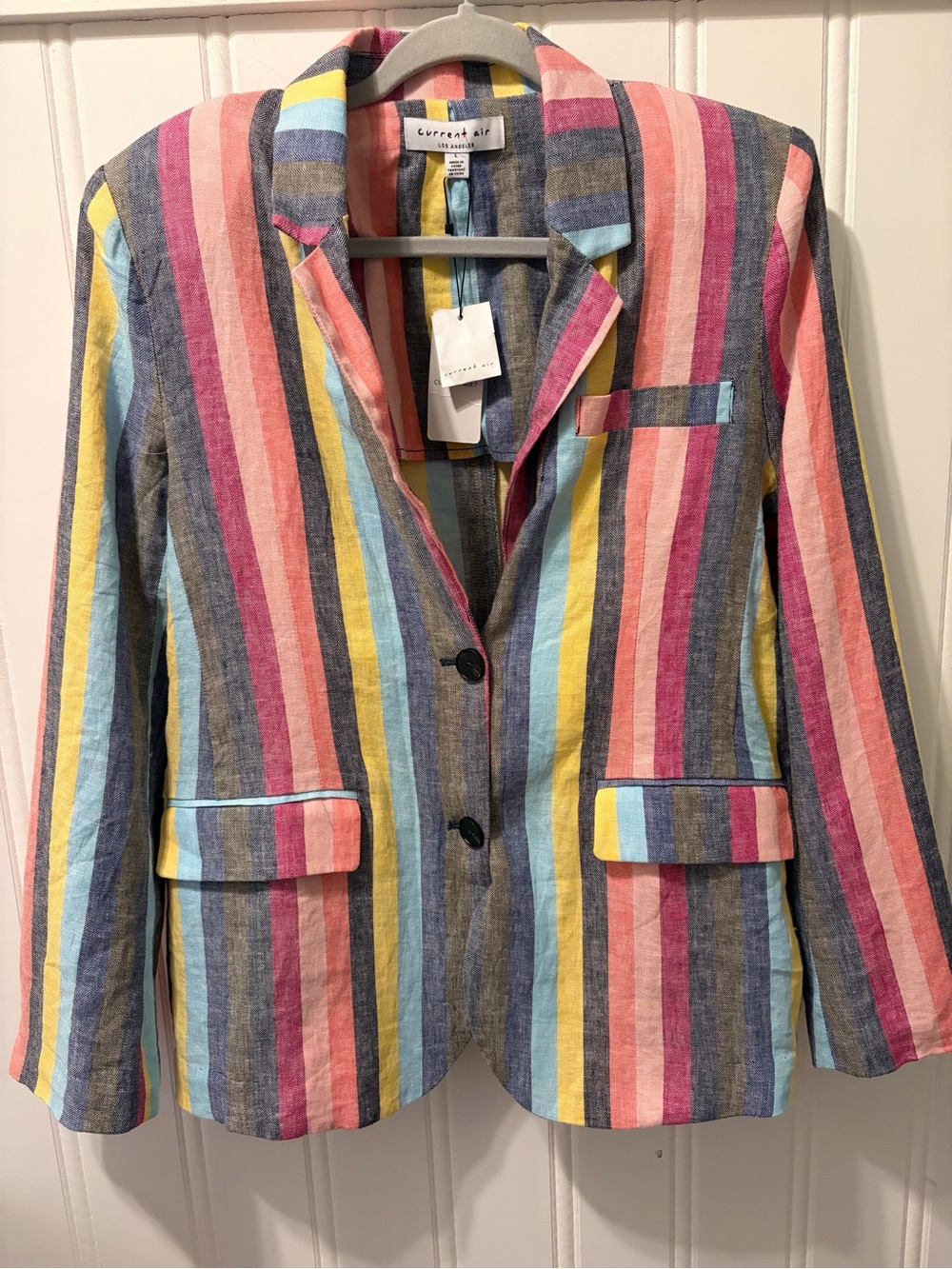 Current Air Los Angeles NWT Colorful Striped Linen Blend Blazer Jacket L - Picture 2 of 11